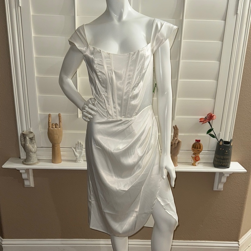 Bella Barnett Satin Corset Dress Ivory White